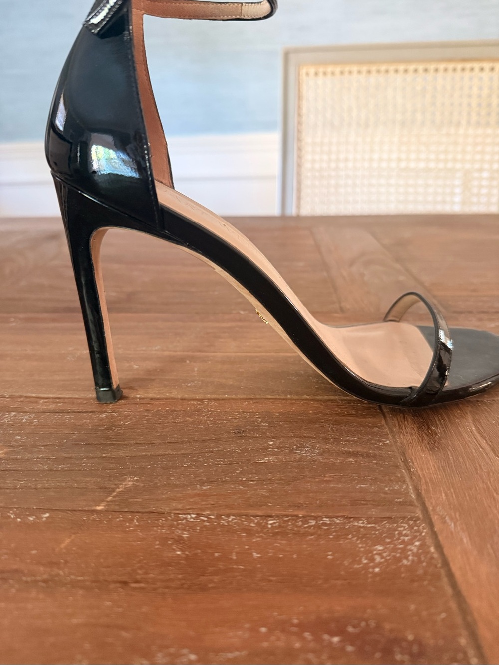 Stuart Weitzman Black Patent Ankle-Strap Stiletto Sandals